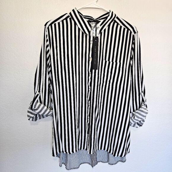 Jane and Delancey Tops - NWT Jane + Delancey | Button Down Striped Top Black White, Womens 1X
